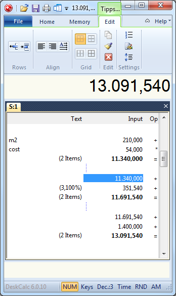 tape calculator settings