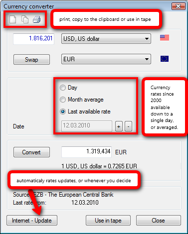 averaged currencies per month, daily rates tape calculator